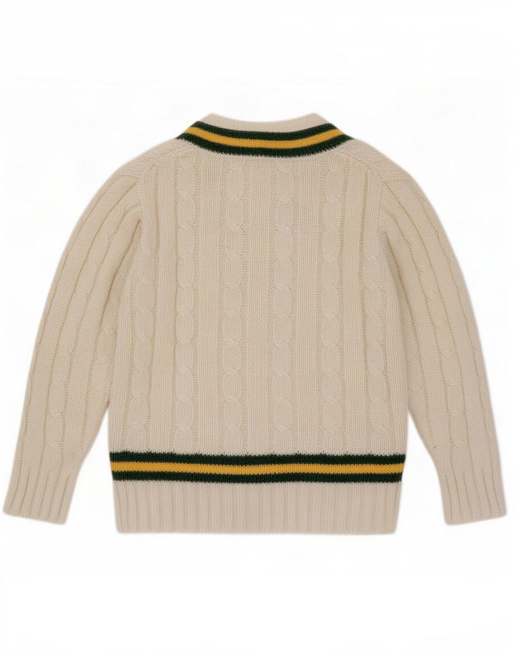 Vintage męski sweter z dekoltem w szpic, akryl w średnie białe paski