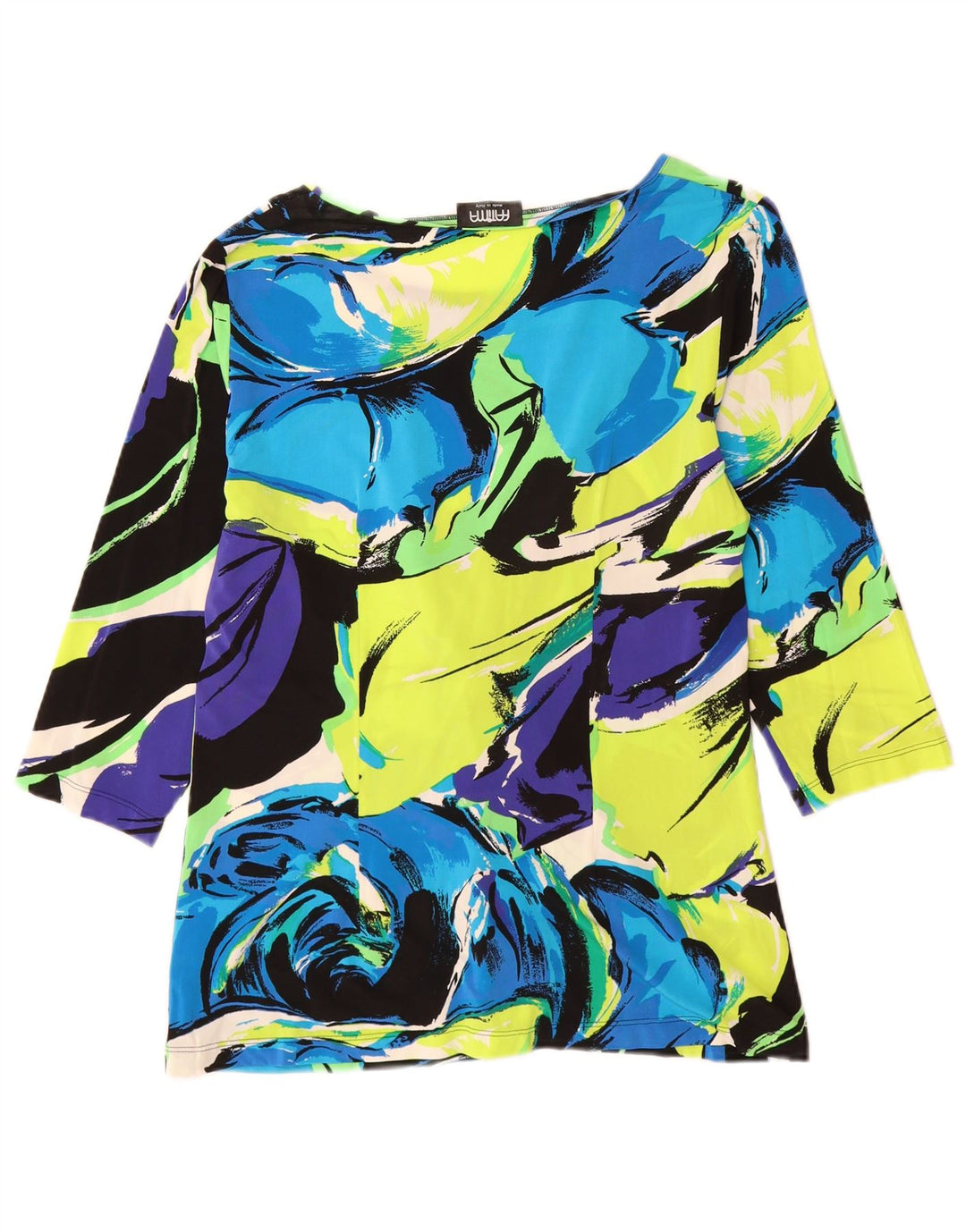 Top damski w stylu vintage z rękawem 3/4, UK 12, średni, wielobarwny, kwiatowy wiskoza