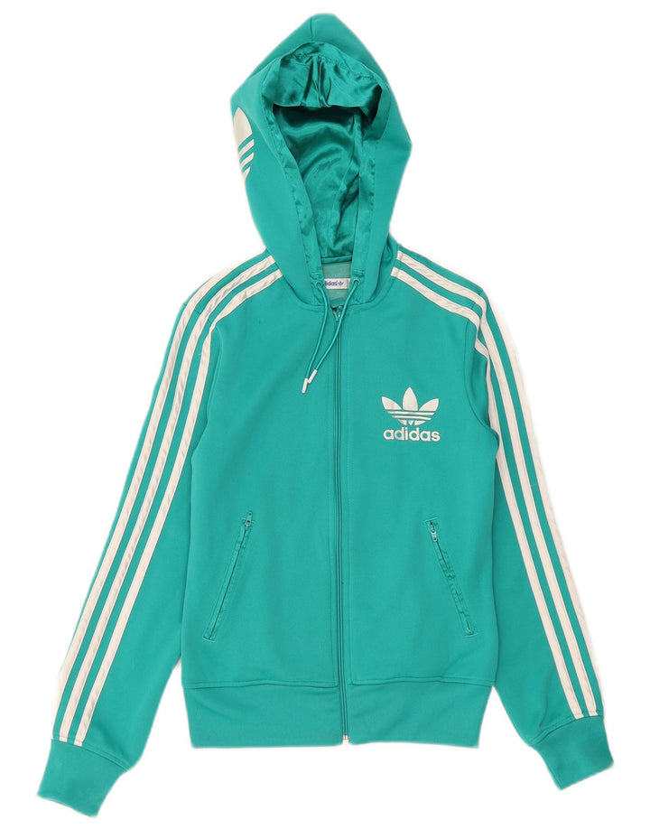 Damska kurtka dresowa z kapturem Adidas UK 8 Mały turkusowy poliester
