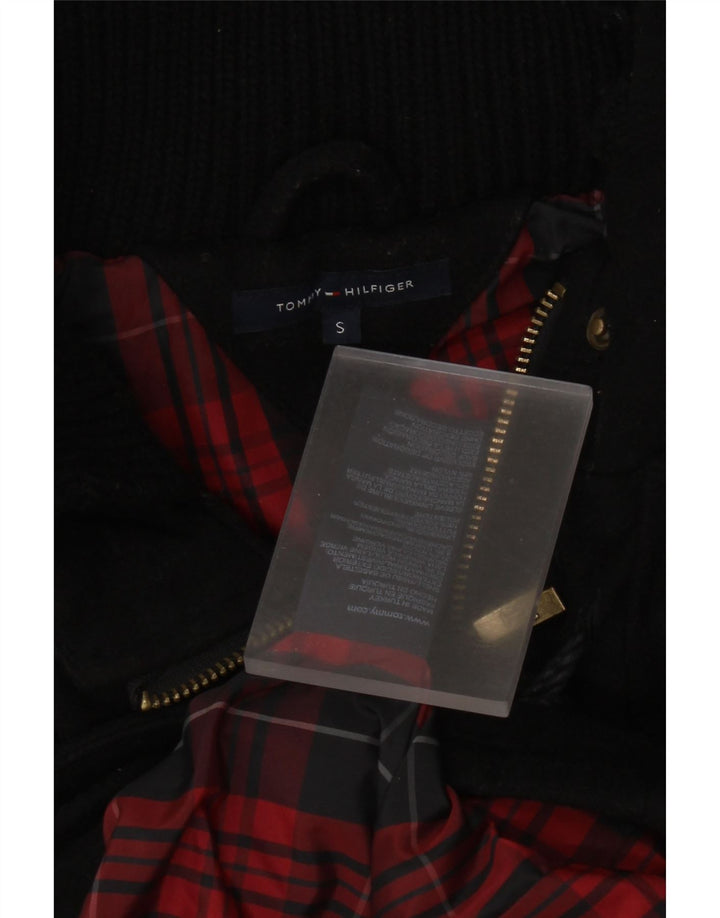 Damski płaszcz z kapturem i kapturem Tommy Hilfiger UK 10, mała czarna dziewicza wełna