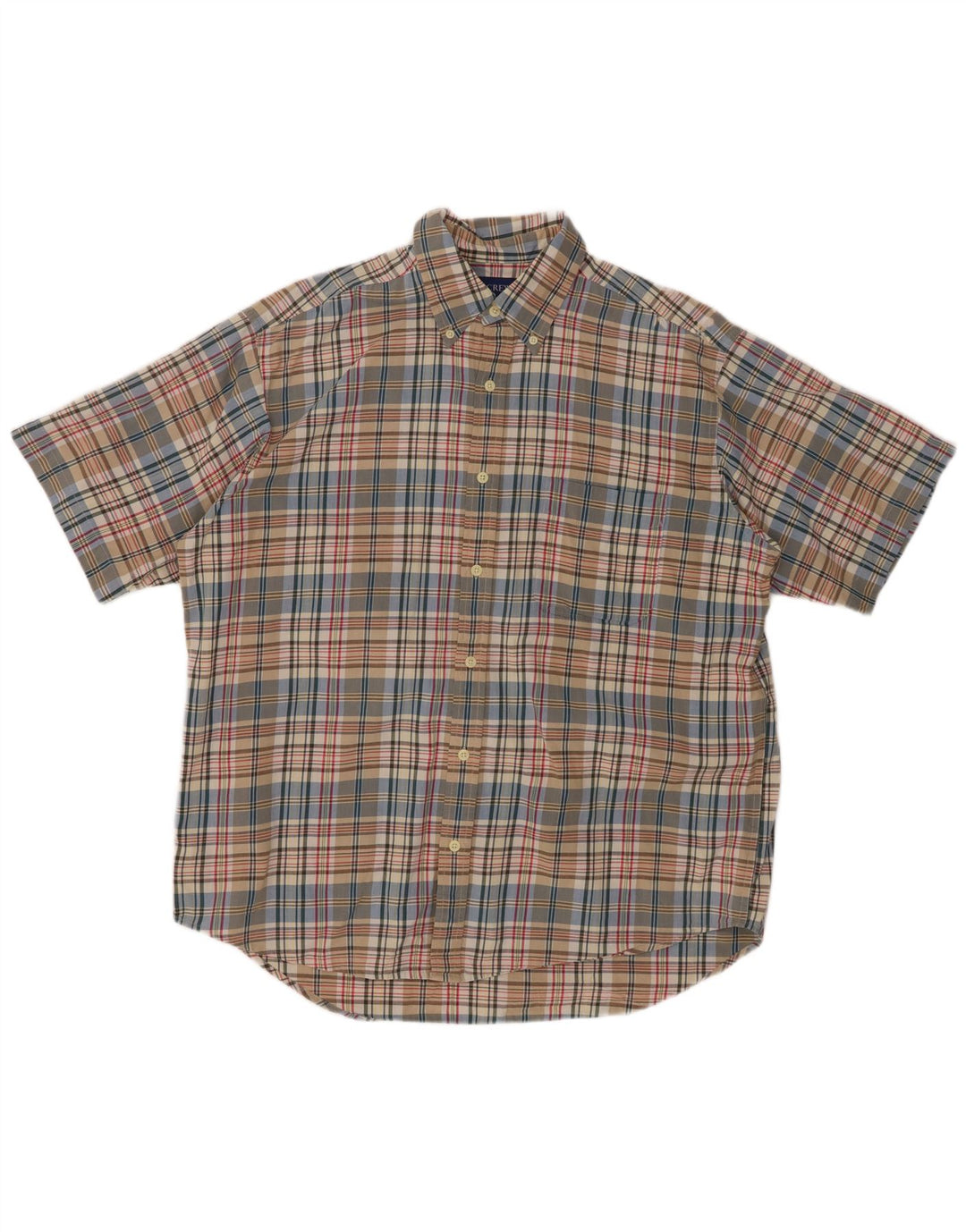 J. CREW Męska koszula z krótkim rękawem, średniej wielkości, wielokolorowa, bawełniana w kratkę