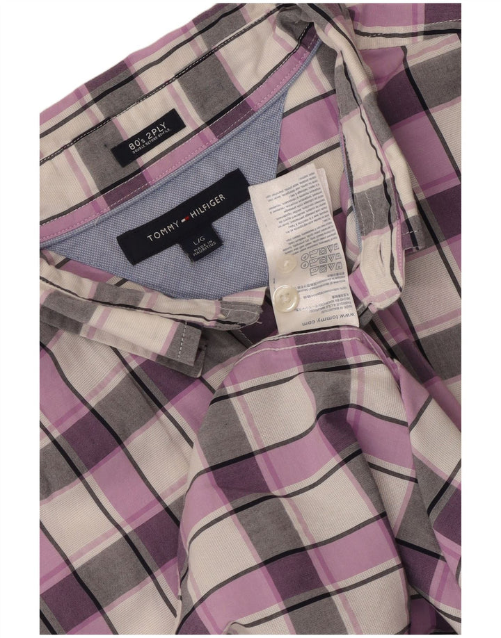 Koszula męska Tommy Hilfiger, duża, fioletowa, bawełniana krata, lata 80