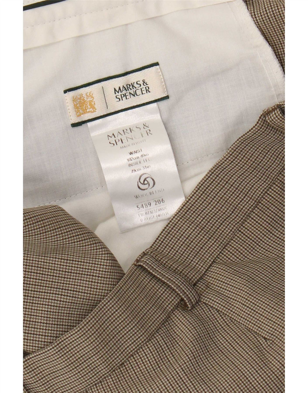 Marks & Spencer Męskie proste spodnie garniturowe W40 L31 Beżowa pepitka
