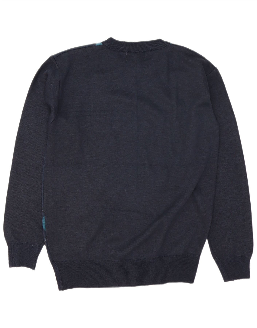 Vintage męski sweter z okrągłym dekoltem, duży granatowy, argyle/diamentowa wełna