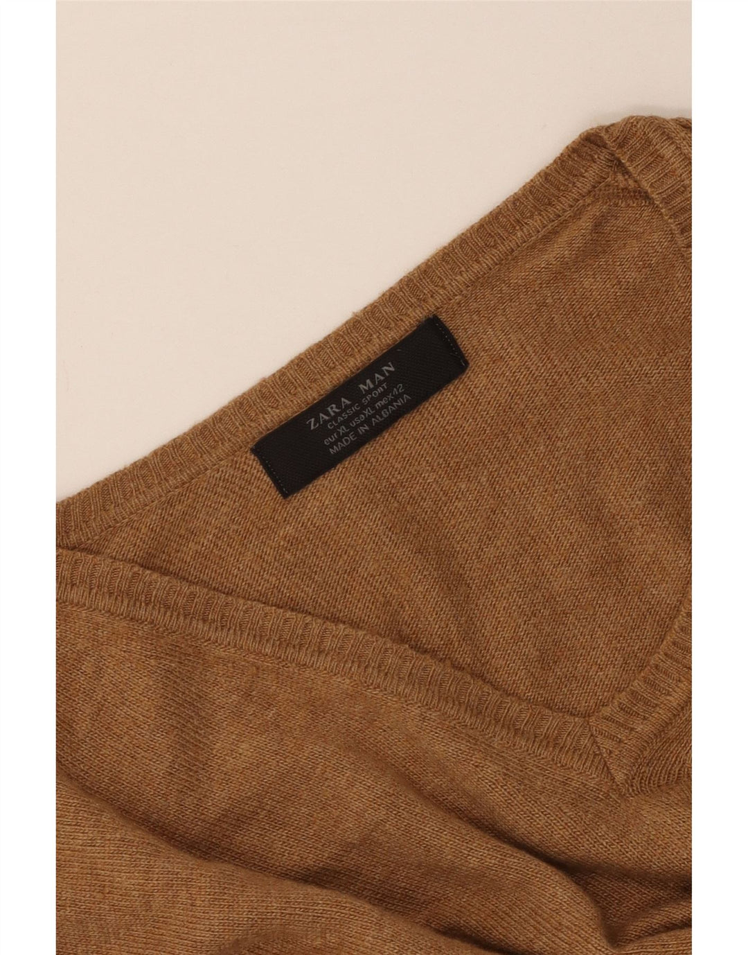 Męski sweter ZARA z dekoltem w kształcie litery V, XL, brązowy