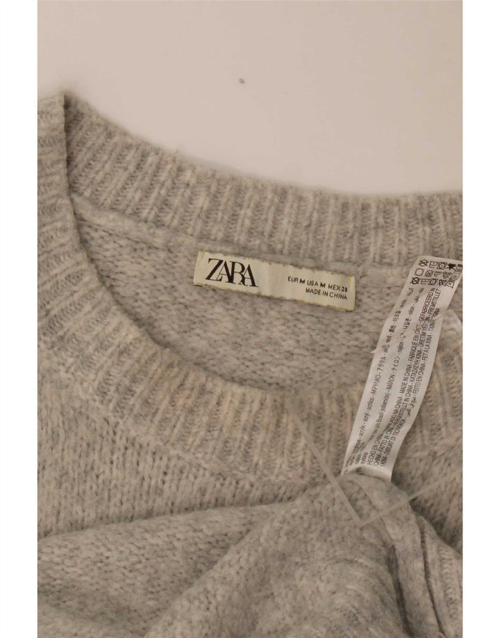 Damski sweter oversize Zara z dekoltem w łódkę UK 14 Średni szary akryl