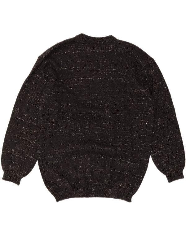 Damski sweter z okrągłym dekoltem w stylu VINTAGE UK 14 Średni czarny Argyle/Diament