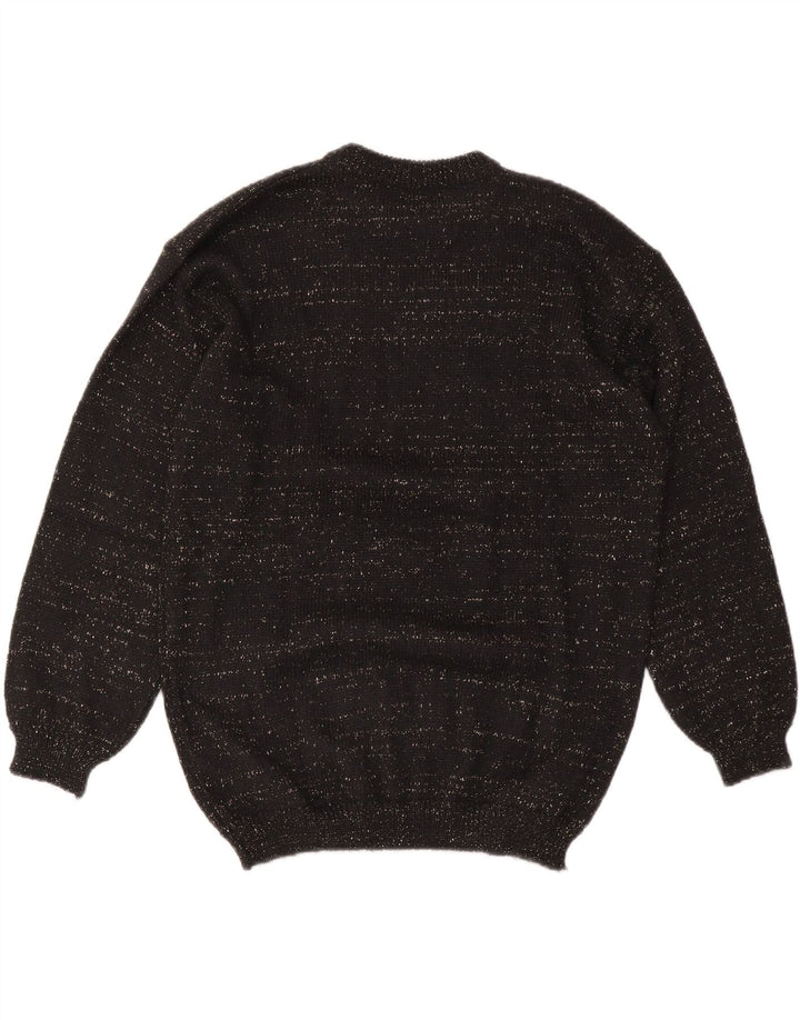 Damski sweter z okrągłym dekoltem w stylu VINTAGE UK 14 Średni czarny Argyle/Diament