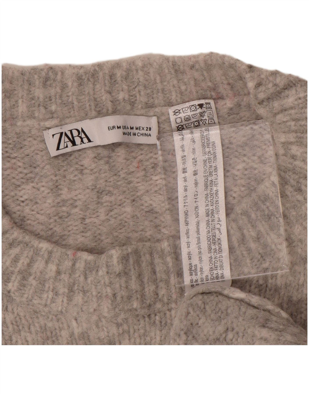 Damski sweter oversize z wycięciem pod szyją Zara UK 14 Średni szary nakrapiany