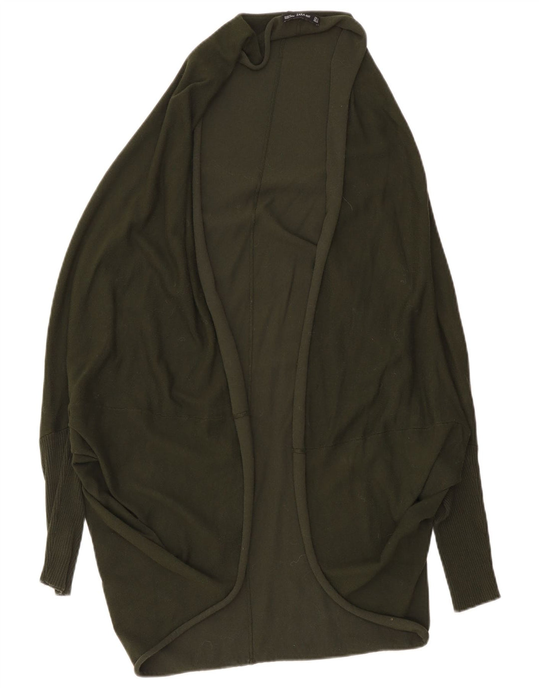 Damski, oversize'owy, długi, otwarty sweter rozpinany Zara UK 14, średni khaki