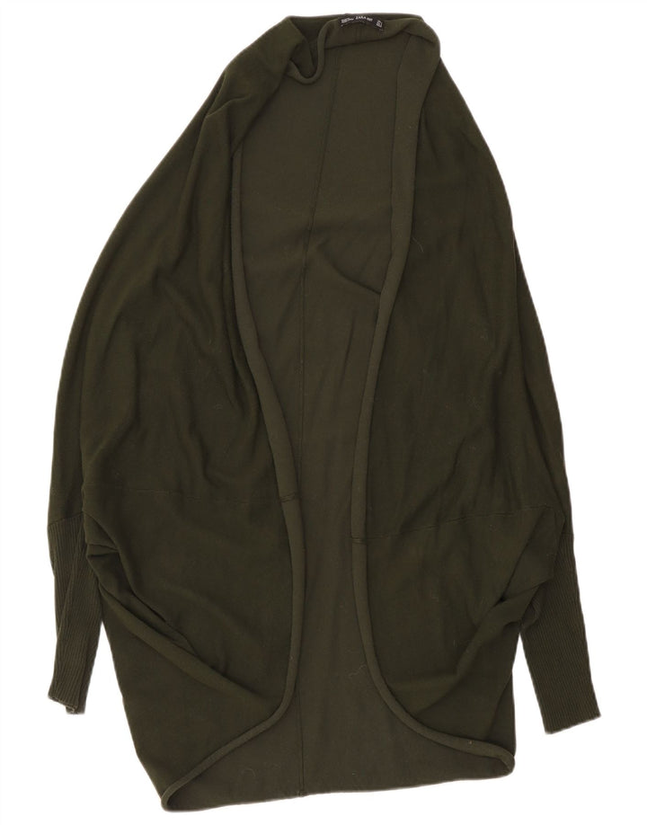 Damski, oversize'owy, długi, otwarty sweter rozpinany Zara UK 14, średni khaki