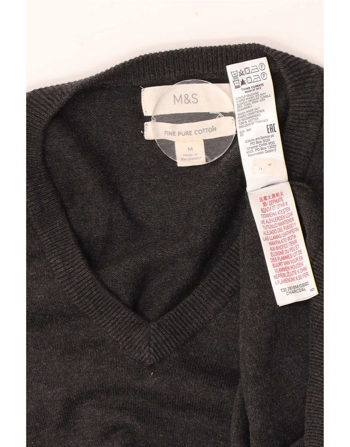 Marks & Spencer Męski sweter z dekoltem w kształcie litery V, średnioszary, bawełniany