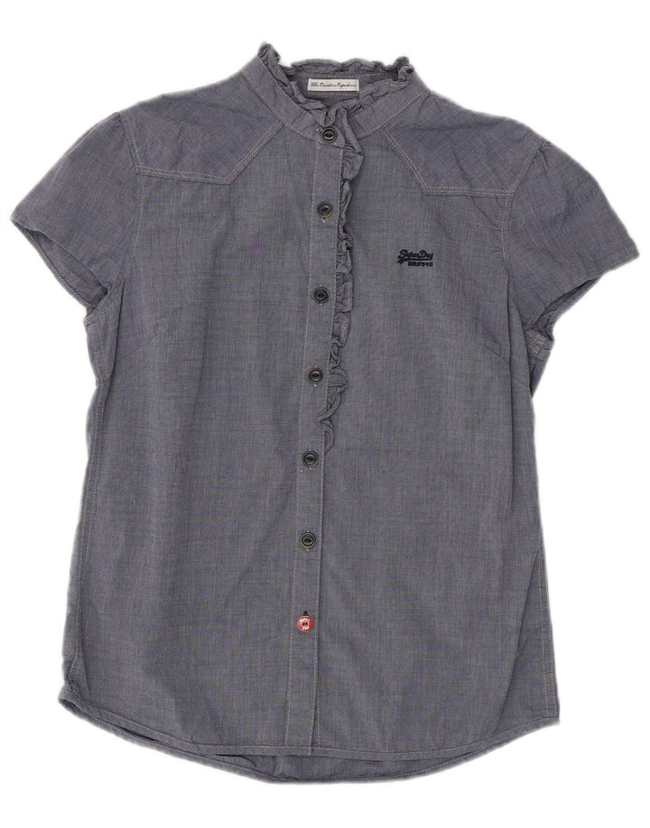 Damska bluzka koszulowa SUPERDRY z falbaną z przodu UK 12, średni granat