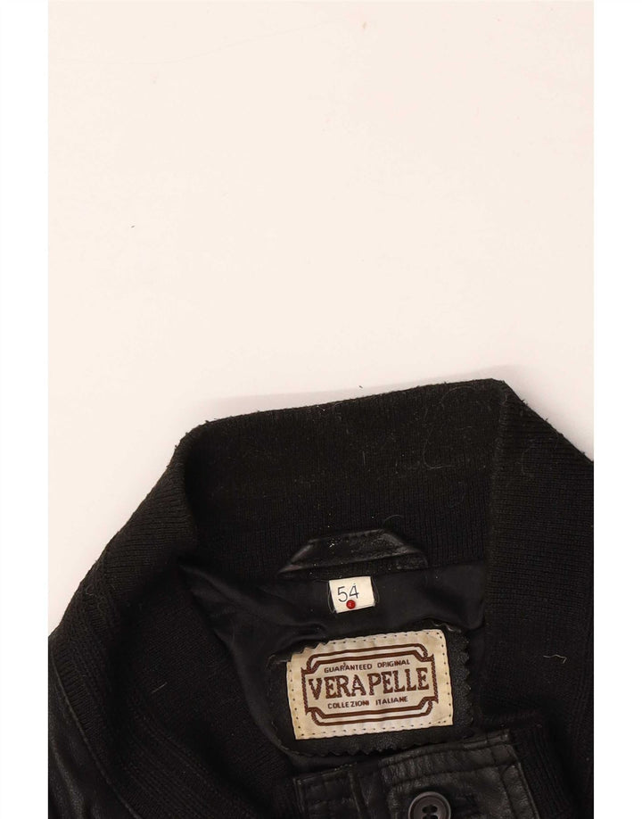 Męska skórzana kurtka bomber w stylu vintage IT 54 2XL czarna
