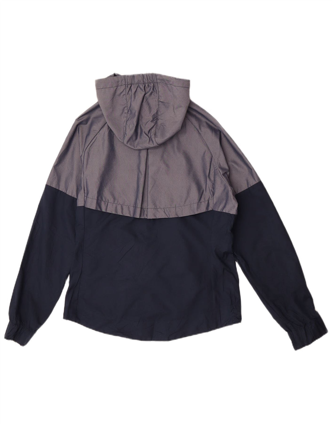 Damska kurtka przeciwdeszczowa z kapturem, oversize, Nike UK 10, mały, szary nylon z blokami kolorów