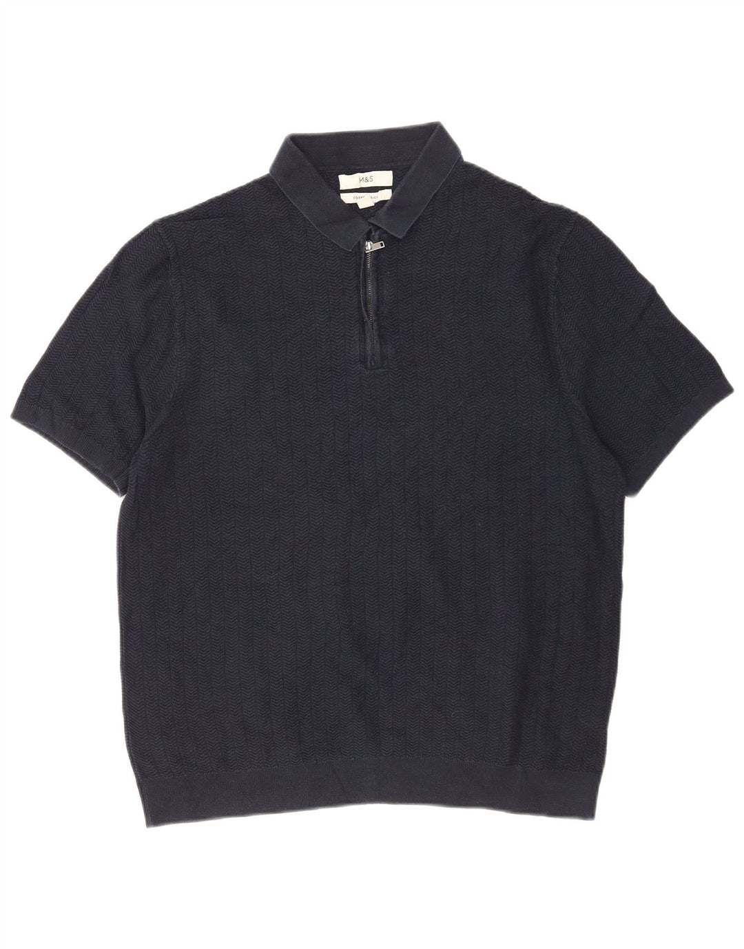 Marks & Spencer Męski sweter polo w dużą granatową jodełkę
