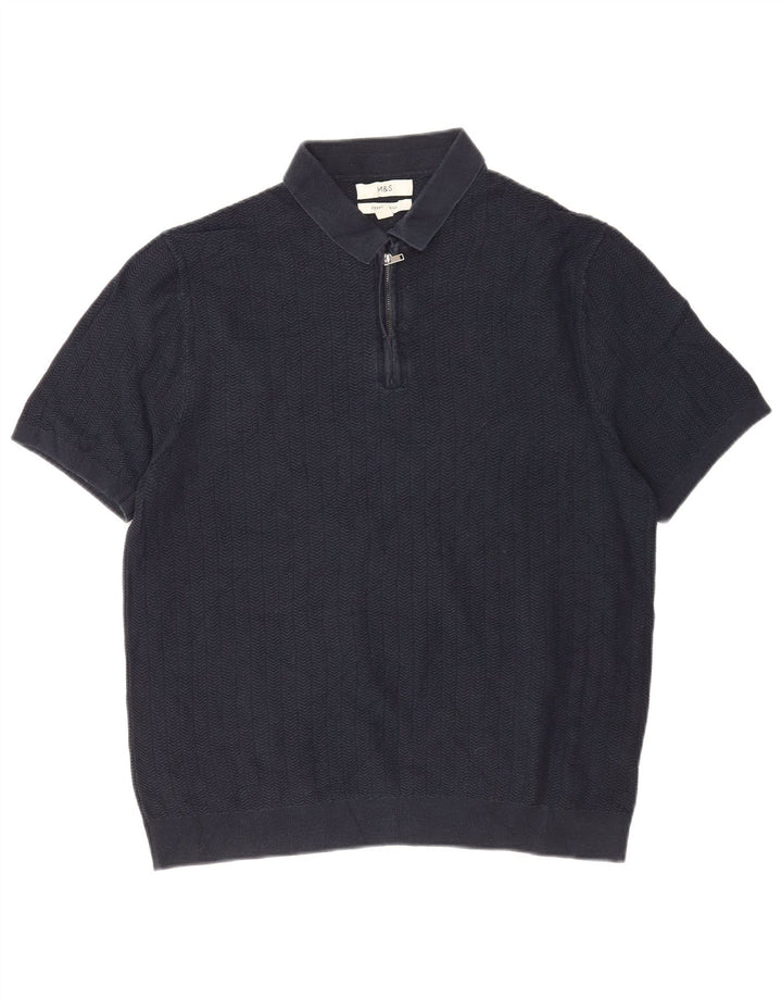 Marks & Spencer Męski sweter polo w dużą granatową jodełkę