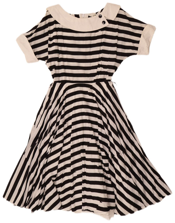 VINTAGE Womens A-Line Dress UK 12 Medium Black Striped