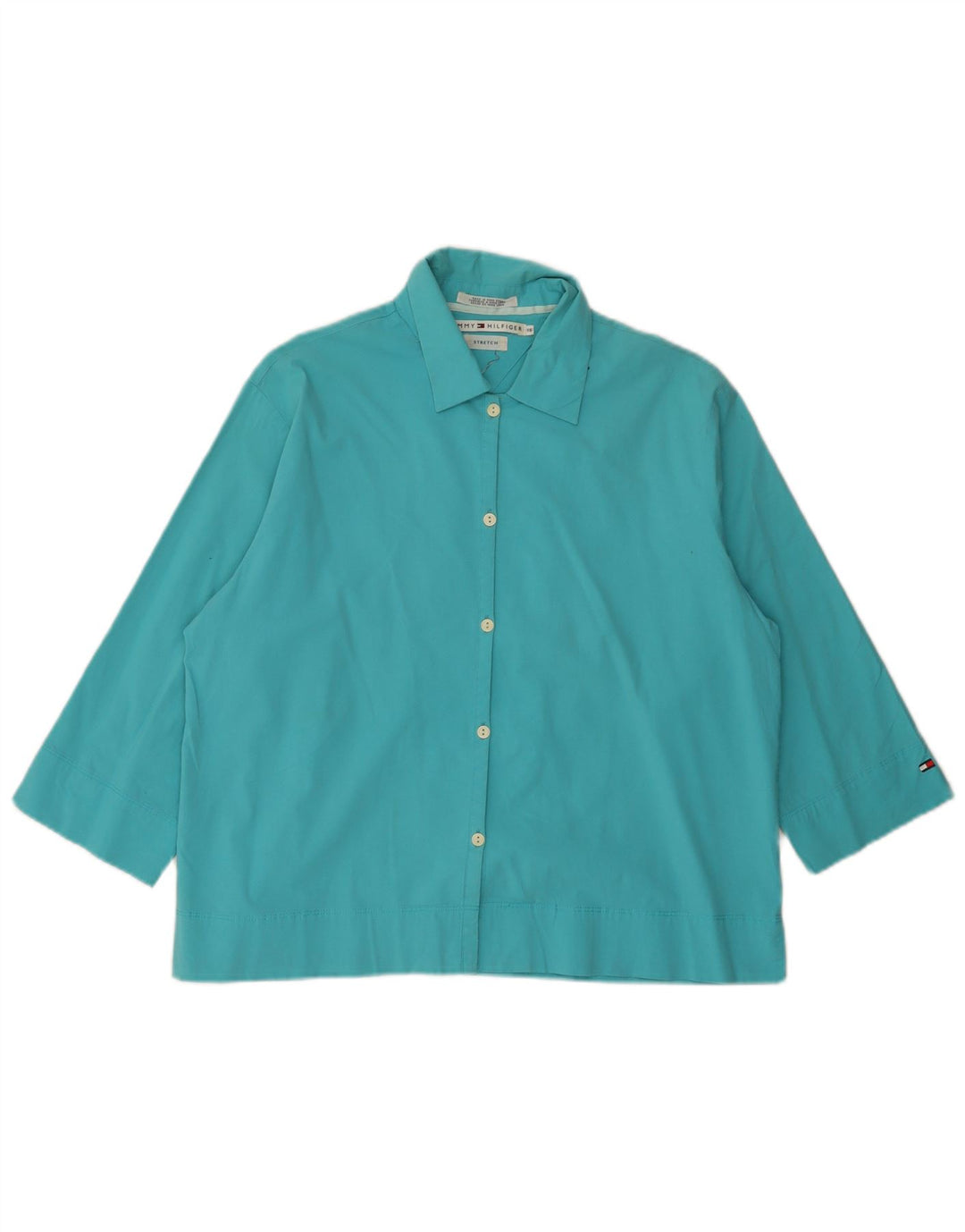 Koszula damska TOMMY HILFIGER z rękawem 3/4 US 16 2XL turkusowa bawełna