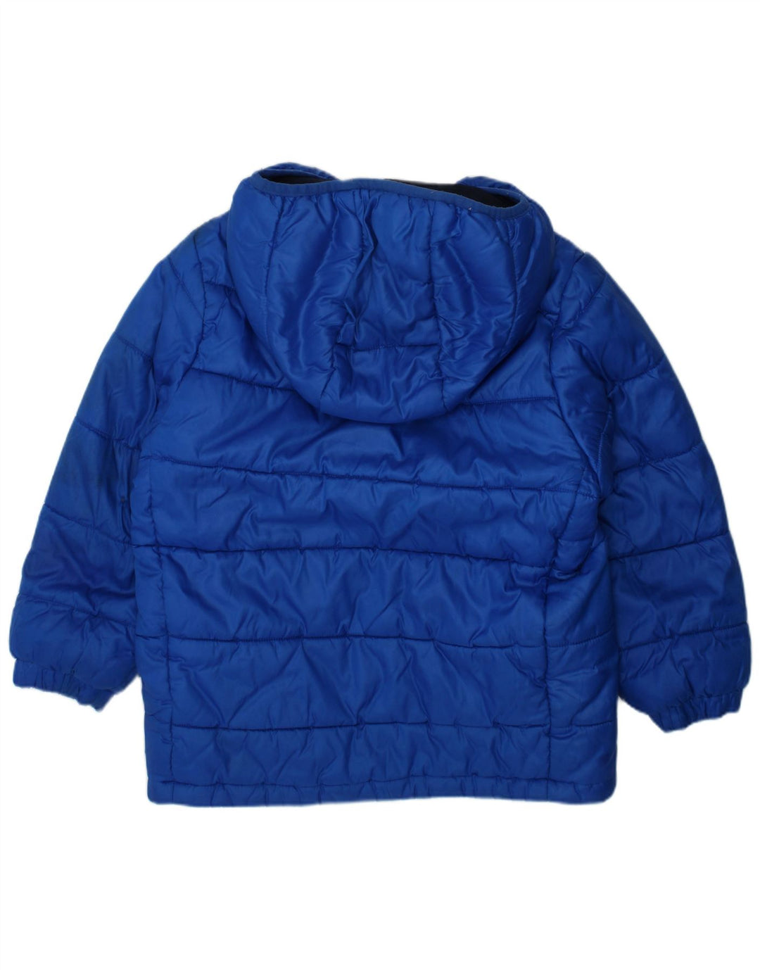 ADIDAS Boys Hooded Padded Jacket 5-6 Years Blue Colourblock Polyester