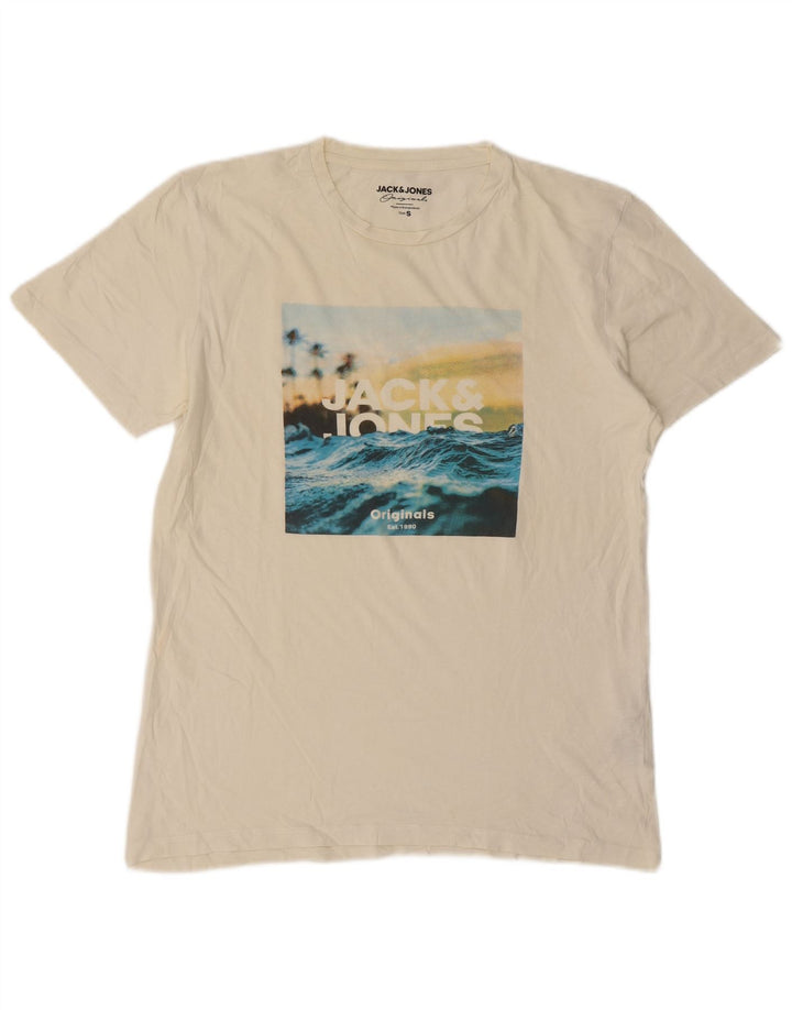 Męski T-shirt z grafiką Jack & Jones, mały, biały, bawełniany