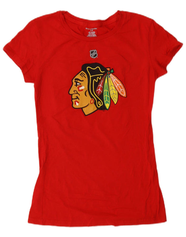 Reebok Womens Chicago Blackhawks Graphic T-Shirt Top UK 14 Large Red Cotton