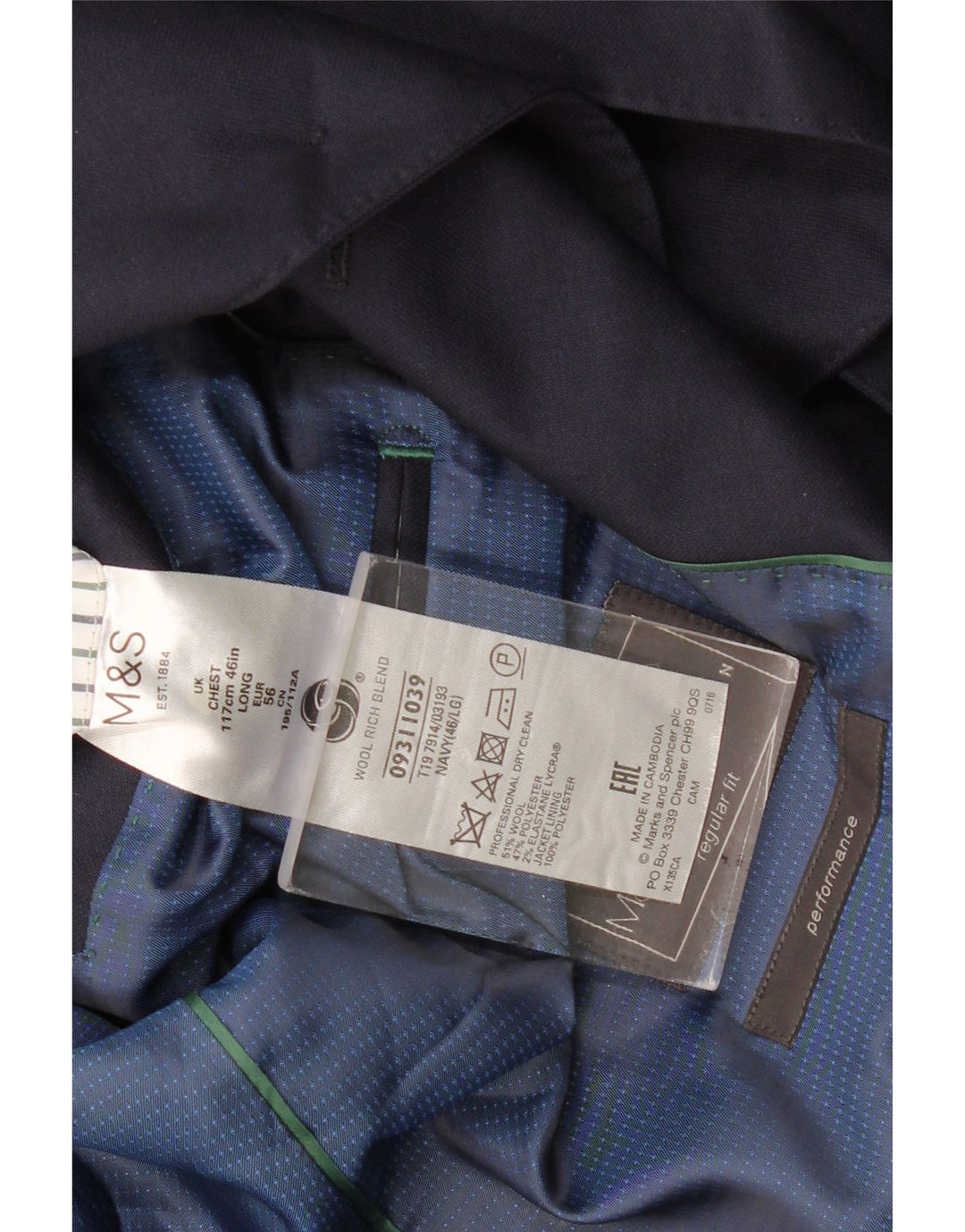 Marks & Spencer Męska marynarka zapinana na 2 guziki UK 46 3XL Granatowa, klasyczna