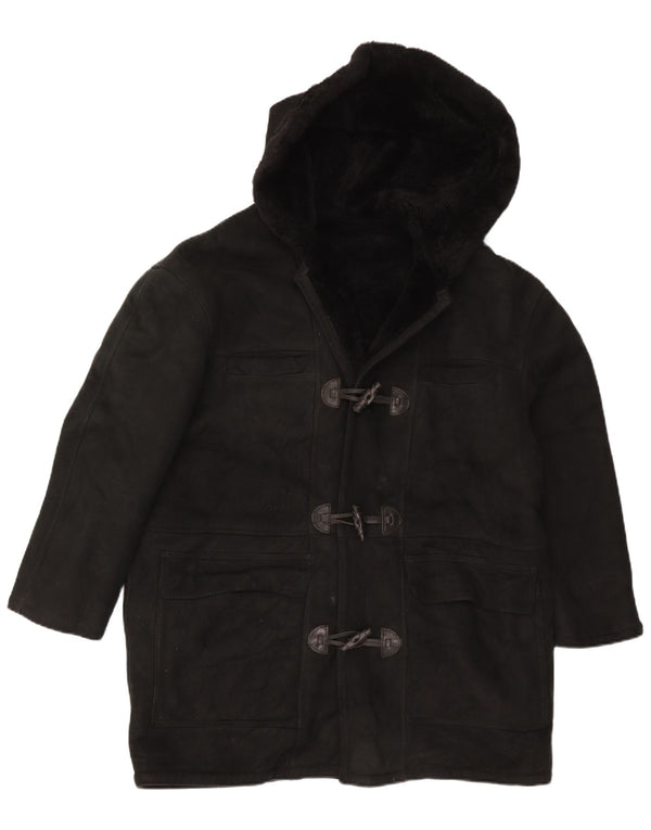 Vintage damski płaszcz z kapturem, oversize, w stylu shearling UK 16, duży czarny