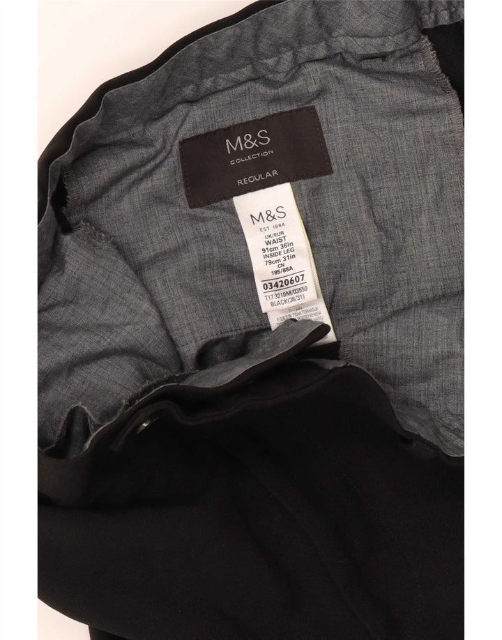 Marks & Spencer Męskie proste spodnie garniturowe W36 L31 Czarny poliester