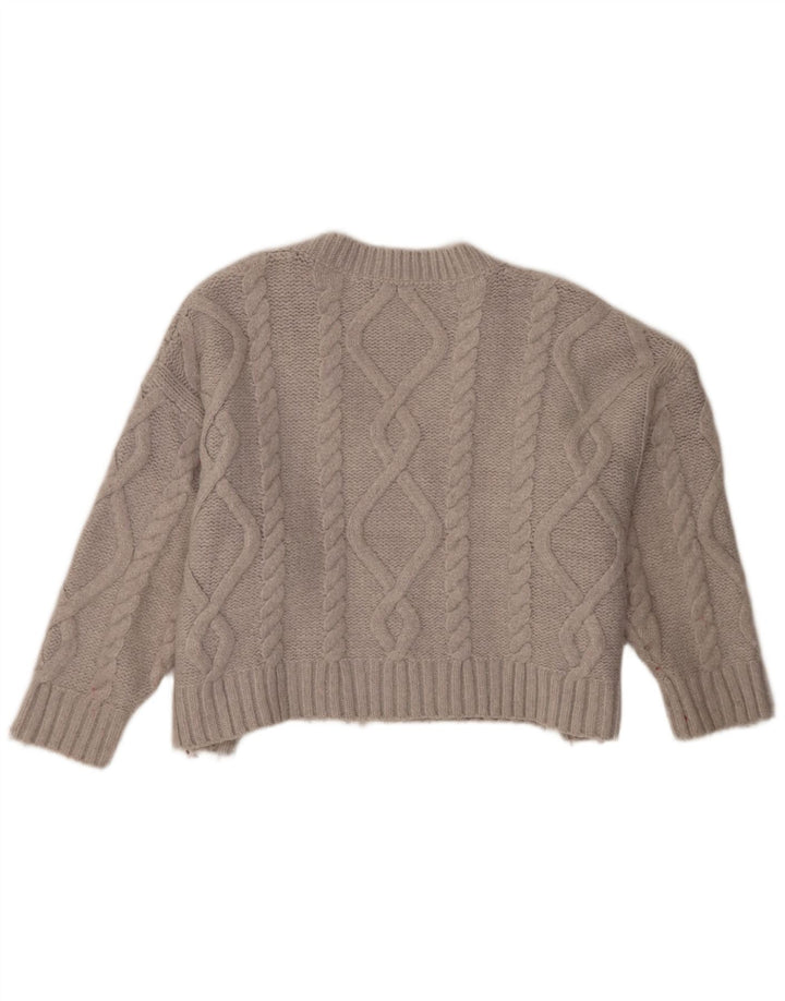 Damski sweter Zara Crop Oversize z dekoltem w kształcie litery V UK 14 Średni szary akryl