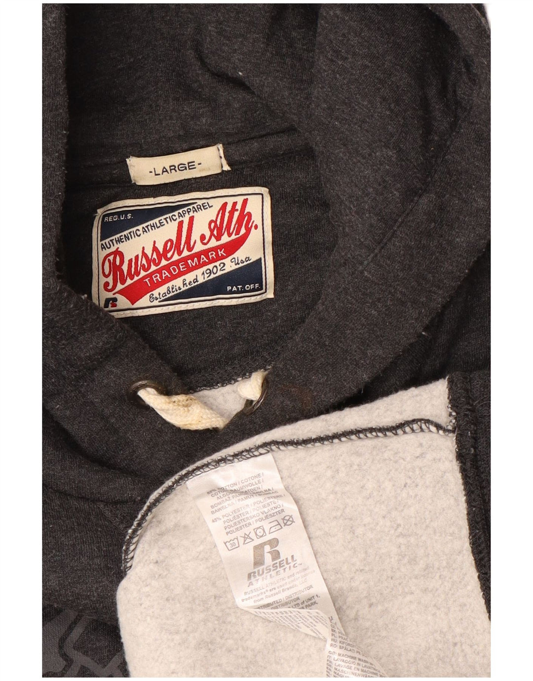 Męski sweter z kapturem i grafiką RUSSELL ATHLETIC, duży, szary, bawełniany