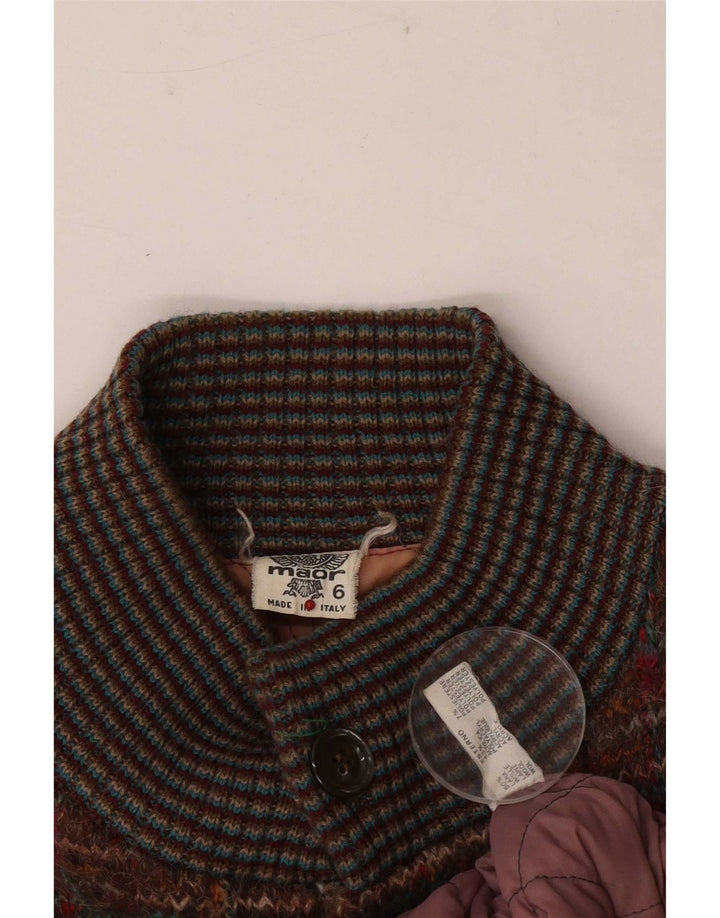 Męska dzianinowa kurtka bomber w stylu vintage UK 38 Średniobrązowa wełna z cętkami