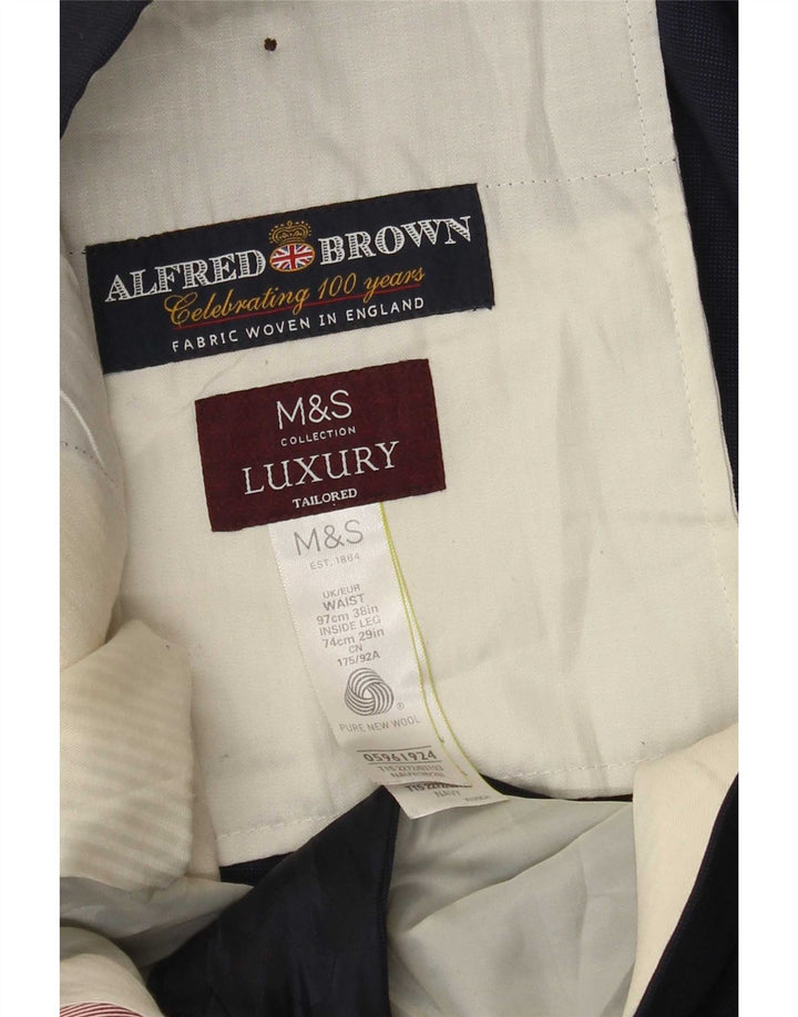 Marks & Spencer Męskie proste spodnie garniturowe W38 L29 Granatowo-wełniane