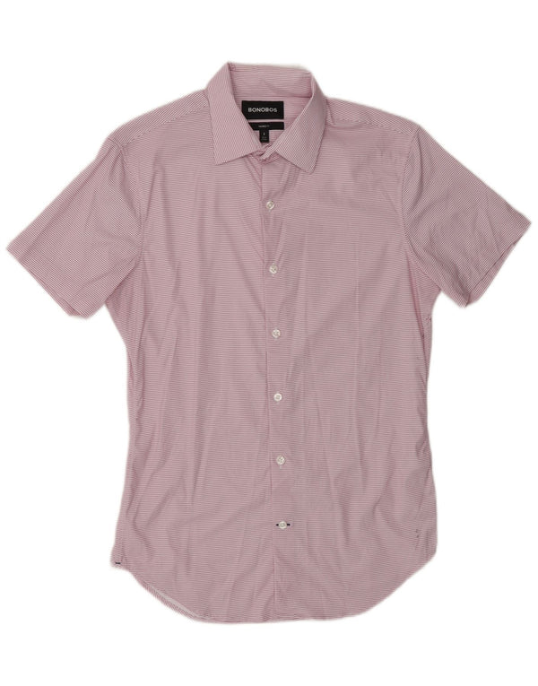 BONOBOS Mens Tailored Fit Short Sleeve Shirt Small Pink Chevron Nylon