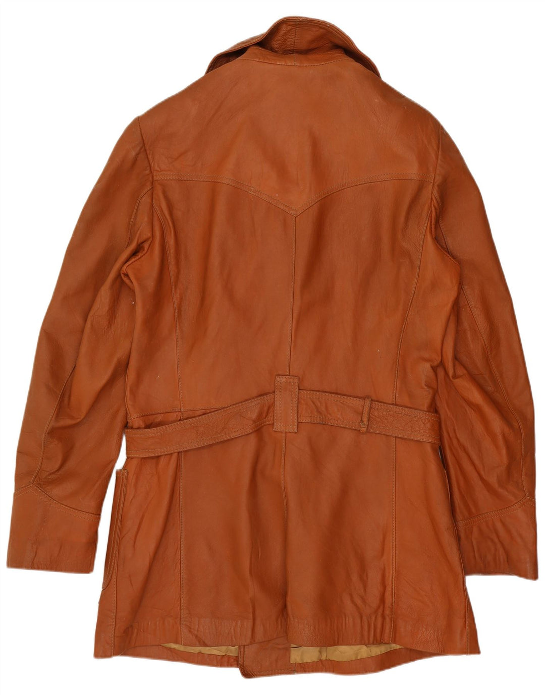 Vintage damski płaszcz skórzany z podwójnymi piersiami UK 14, średni brąz