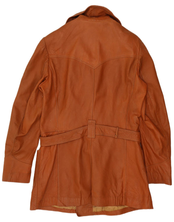 Vintage damski płaszcz skórzany z podwójnymi piersiami UK 14, średni brąz