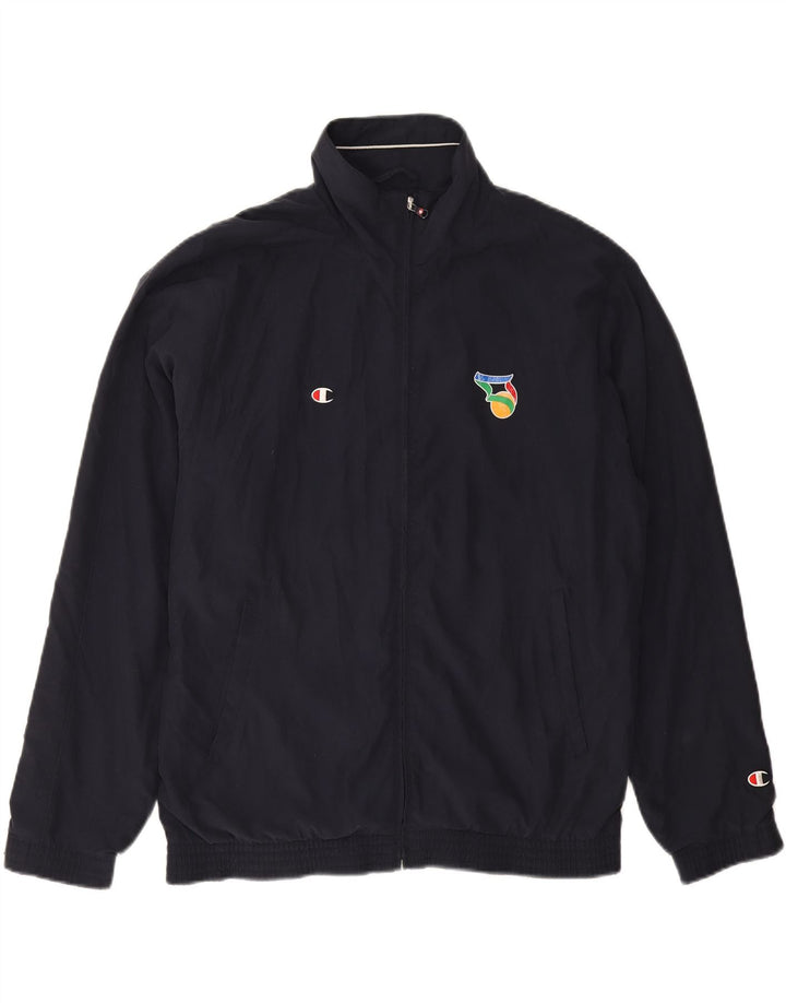 CHAMPION Mens Graphic Tracksuit Top Jacket Medium Navy Blue Polyester Vintage Champion and Second-Hand Champion from Messina Hembry 