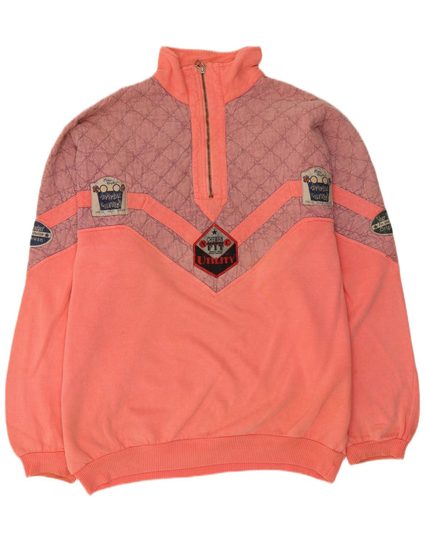 Męski sweter Chewan z grafiką i zamkiem błyskawicznym, 2XL, różowy, bawełniany z blokami kolorów