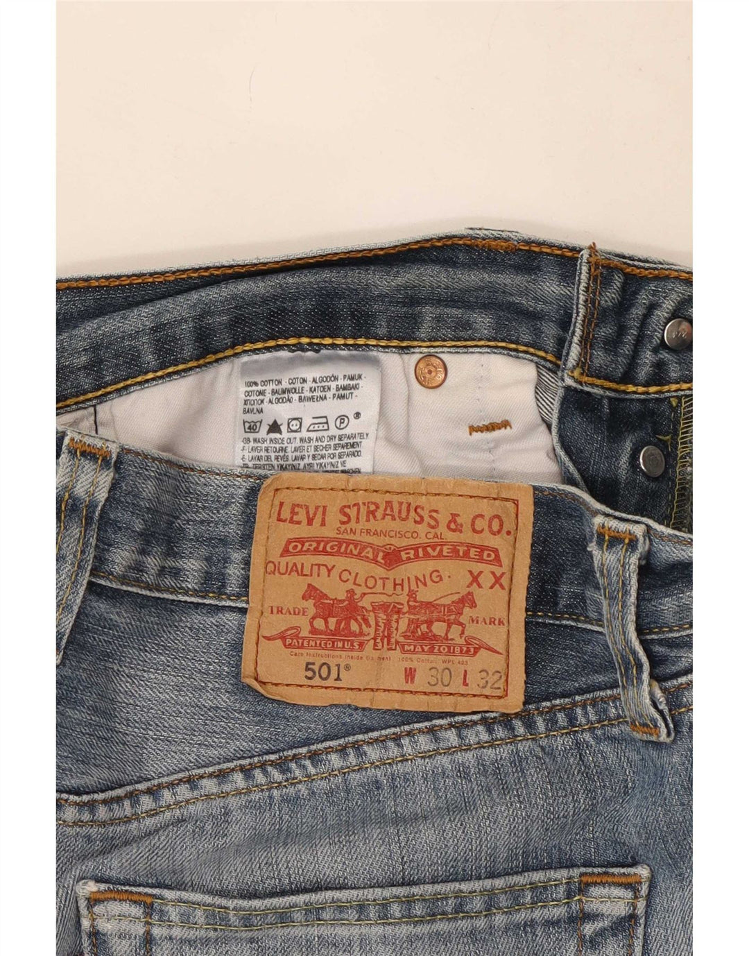 Męskie jeansy Levi's 501 w trudnej sytuacji W30 L29 Niebieska bawełna