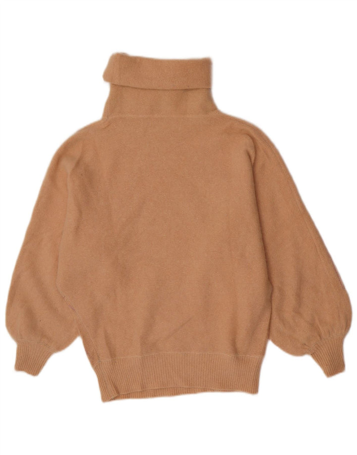 Vintage damski sweter z wywijanym dekoltem IT 44 średni różowy geometryczny