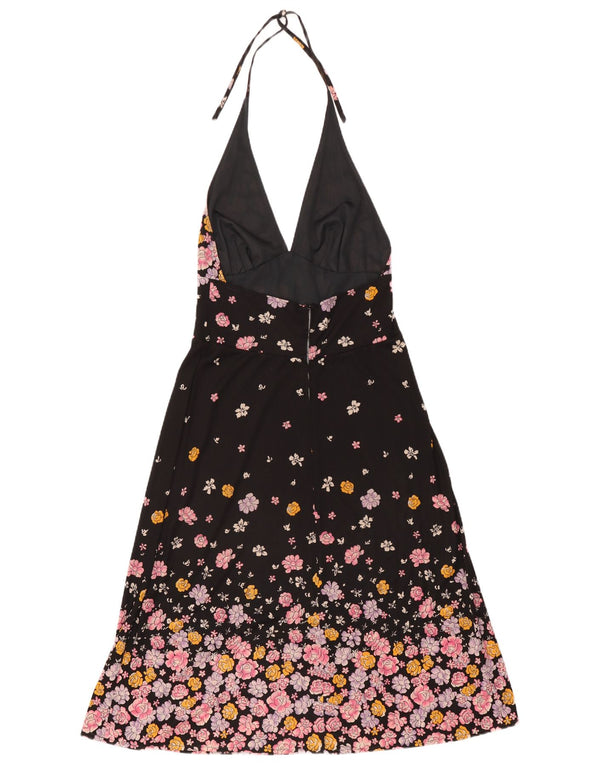 Vintage Womens Halter Dress UK 10 Small Black Floral