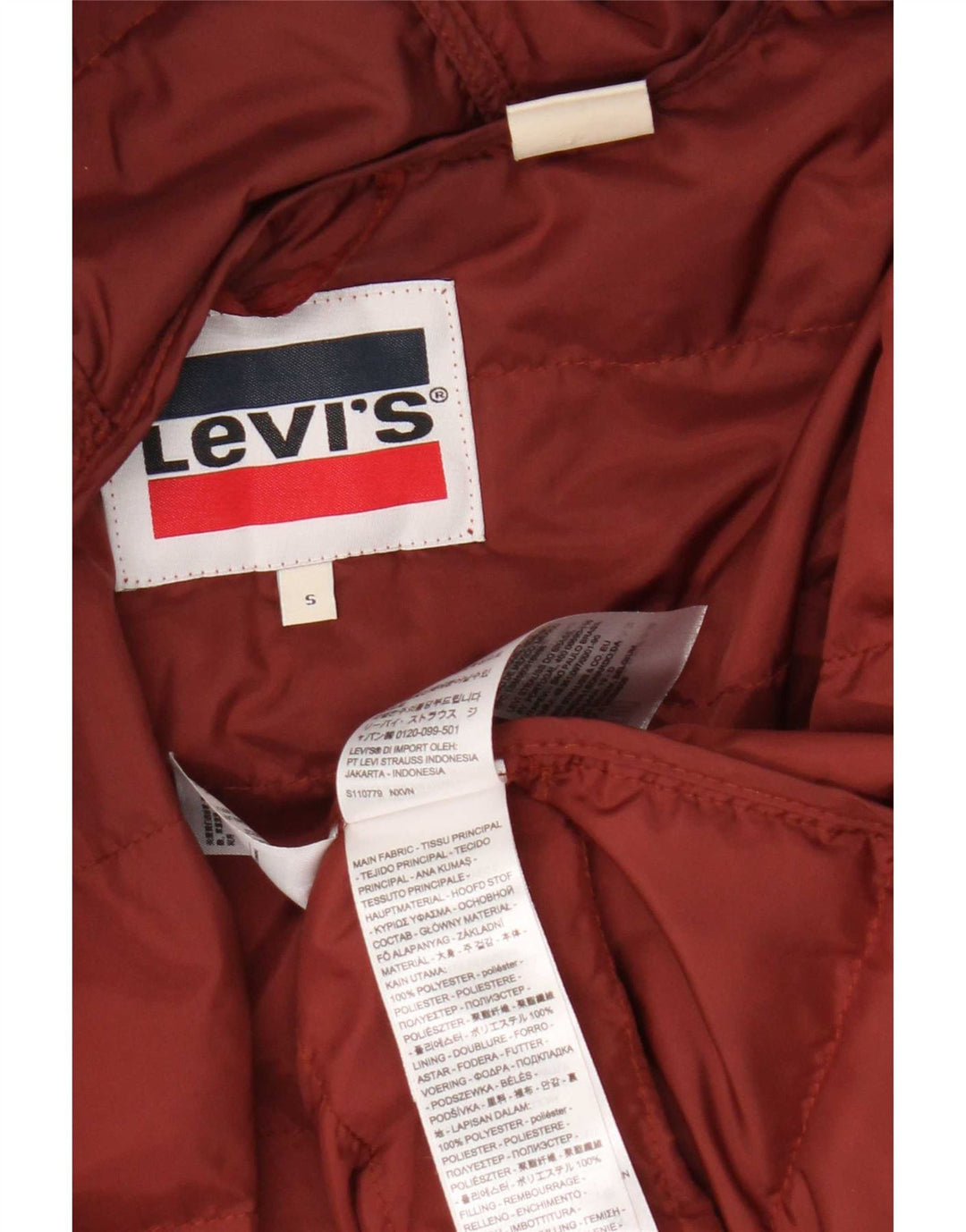 Damska ocieplana kurtka z kapturem i kapturem Levi's UK 10, mała, czerwona, poliester