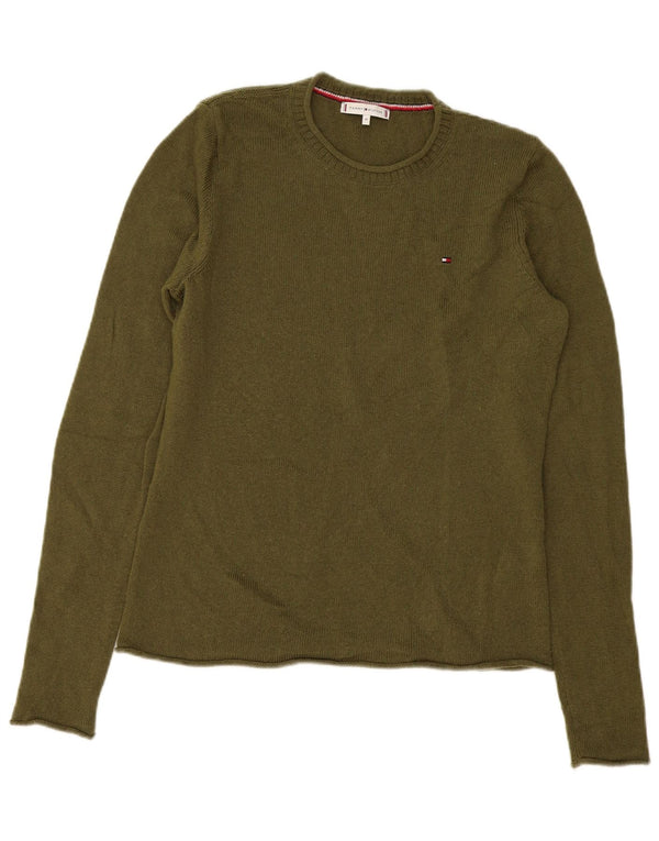 Damski sweter z okrągłym dekoltem Tommy Hilfiger UK 12, średnia wełna khaki