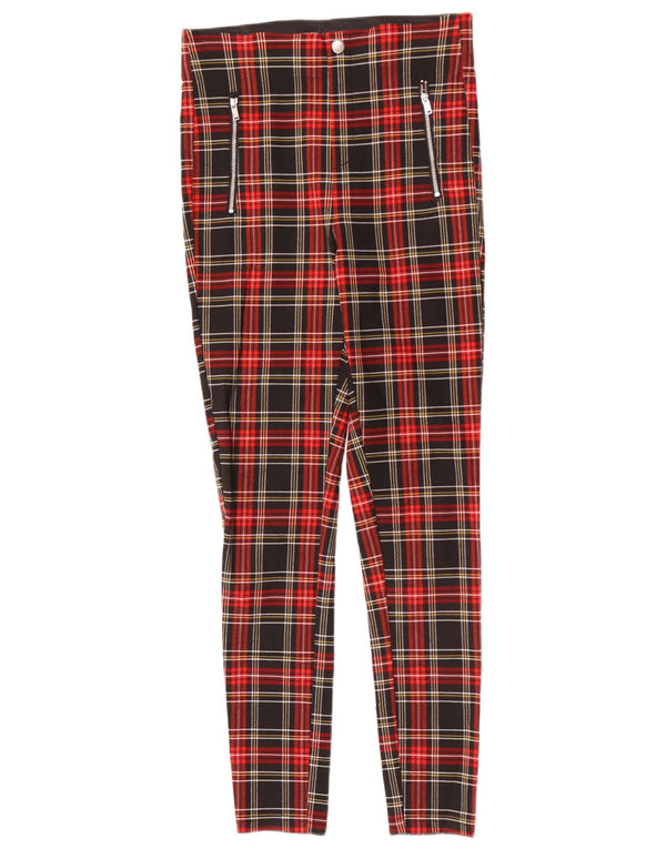 Spodnie damskie Zara Skinny Casual, średnie W28 L28, wiskoza w czerwoną kratę