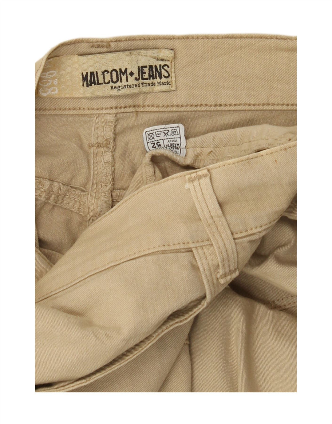 MALCOM Mens Straight Jeans IT 52 XL W36 L32 Beige Cotton