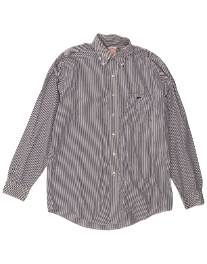 BROOKS BROTHERS Mens NON - IRON Shirt Size 15 1/2 Medium Navy Blue Striped