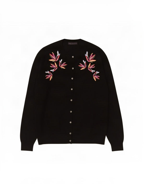 Marks & Spencer Damski sweter kardigan UK 18 XL Czarna, kwiatowa wiskoza