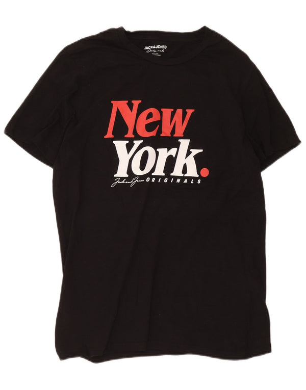 Męski T-shirt z grafiką Jack & Jones New York, średni, czarny, bawełniany