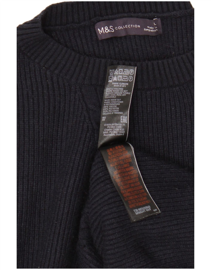 Marks & Spencer Męski sweter z okrągłym dekoltem, duży, granatowy, wiskoza