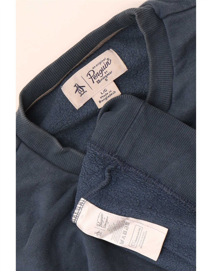 Męska bluza z kapturem Penguin, duża, niebieska, bawełniana